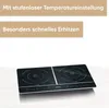 A black induction cooktop with two burners is shown on a white surface. Text overlays highlight features. Náhľad obrázku produktu
