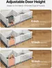 Three different configurations of a dog playpen are shown, each with a different door height and a dog demonstrating its use. Podgląd zdjęcia produktu