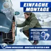 A man is shown installing snow chains on a car tire in a snowy environment. Produktbild-Vorschau
