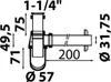 A technical drawing with dimensions of a bottle trap. Anteprima dell’immagine prodotto