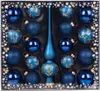 A set of blue Christmas ornaments and a tree topper in a box. Produktbild-Vorschau
