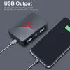 A charging box is shown connected to a smartphone, with text overlay describing its USB output feature. Náhľad obrázku produktu
