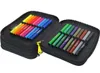 A black pencil case is open, showing rows of colorful markers inside. Produktbild-Vorschau