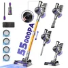 A collage of images showcasing a cordless vacuum cleaner and its accessories, with promotional text highlighting its suction power. Produktbild-Vorschau