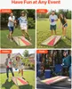 Collage of four images showing people playing cornhole in different settings: contest, party, holiday, and picnic. Produktbild-Vorschau