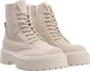 A pair of beige suede lace-up boots with thick platform soles, shown against a white background. Produktbild-Vorschau