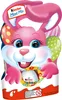 A pink Easter bunny character holding a Kinder chocolate egg, surrounded by decorated Easter eggs. Produktbild-Vorschau