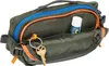 A close-up view of an open fanny pack, showing its interior compartments and some items inside. Produktbild-Vorschau