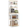 A white and wood kitchen rack filled with various kitchen appliances and pantry items. Náhled obrázku produktu