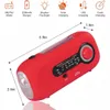 A red emergency radio with various features highlighted by icons and text. Produktbild-Vorschau