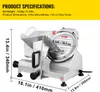 A commercial meat slicer with dimensions and specifications displayed. Produktbild-Vorschau