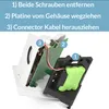 An exploded view of a device showing internal components, with numbered steps for disassembly. Produktbild-Vorschau
