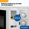 Close-up of the control panel and interior of a white microwave oven. Produktbild-Vorschau