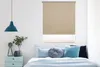 A bedroom scene with a bed, pillows, a nightstand, and a lamp. Produktbild-Vorschau