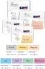 A collage of different packaging sizes of Seni San incontinence products, along with size charts and product type labels. Anteprima dell’immagine prodotto