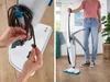 A collage showing a steam mop, with one side demonstrating how to wrap the cord and the other showing a person holding the mop. Náhled obrázku produktu