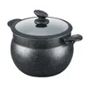 A black pot with a glass lid and handles, set against a white background. Produktbild-Vorschau