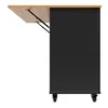 A side view of a rolling kitchen cart with a wooden countertop extended. Podgląd zdjęcia produktu