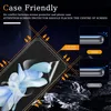 A close-up of a phone screen protector being applied to a phone, with marketing text and diagrams. Produktbild-Vorschau