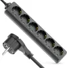 A black power strip with multiple outlets and a black plug is shown against a white background. Produktbild-Vorschau