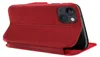 A red flip case for an iPhone is shown from the side, with the cover open. Produktbild-Vorschau
