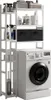 A white shelving unit designed to fit over a washing machine, with various laundry and bathroom products displayed on its shelves. Náhled obrázku produktu