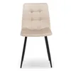 A single beige upholstered dining chair with black metal legs, shown from the front on a white background. Podgląd zdjęcia produktu