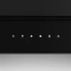 A close-up view of the control panel of a black kitchen range hood, showing illuminated touch-sensitive icons. Náhľad obrázku produktu