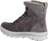 A side view of a gray suede boot with white soles and black laces. Produktbild-Vorschau