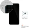 A black smartphone screen protector is shown with a magnified corner detail and marketing text. Produktbild-Vorschau