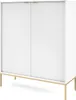 A white highboard with fluted doors and gold handles and legs, presented on a white background. Produktbild-Vorschau