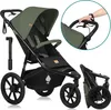 A collage of images showing a green and black jogging stroller, a close-up of the handle, and a folded stroller. Náhled obrázku produktu