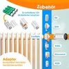 An infographic showing accessories for a KESSER radiator thermostat, including batteries, adapters, and different valve types. Produktbild-Vorschau