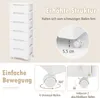 A white chest of drawers with 6 drawers is shown, with text and diagrams highlighting its features. Náhled obrázku produktu