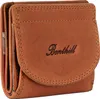 A close-up, studio shot of a brown leather wallet.