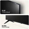 Close-up shots of a television's slim profile and stand design. Produktbild-Vorschau