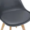 Close-up view of a gray upholstered chair with wooden legs. Náhled obrázku produktu