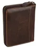 A brown leather wallet with a zipper closure is shown against a white background. Produktbild-Vorschau
