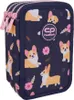 A navy blue pencil case with a pattern of corgis and pink flowers. Náhled obrázku produktu