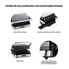 Collage of four close-up images of a contact grill, highlighting its features. Produktbild-Vorschau