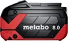 A black and red Metabo 8.0 LiHDX battery pack is shown against a white background. Voir les images du produit