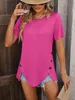 ASKSA T-shirt femme col rond été manches courtes élégant Voir les images du produit 2