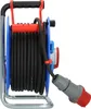 A close-up side view of a black electrical cable reel with a gray and red plug. Anteprima dell’immagine prodotto