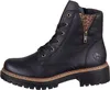 A black leather boot with a leopard print lining and a zipper. Voir les images du produit