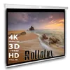 A projection screen displaying a beach scene with text overlays. Produktbild-Vorschau