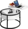 A coffee table with a lift-top mechanism, showing a laptop, a bowl of fruit, and a cup of coffee on the top surface. Anteprima dell’immagine prodotto