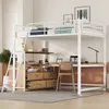 A loft bed with a desk and storage integrated underneath, set up in a room. Produktbild-Vorschau