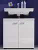 A white bathroom vanity with a sink and faucet against a purple wall. Produktbild-Vorschau