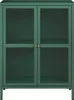 A green sideboard with two glass doors. Podgląd zdjęcia produktu