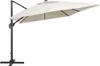 A cantilever umbrella with a sand-colored canopy and a black pole and base, shown against a white background. Produktbild-Vorschau